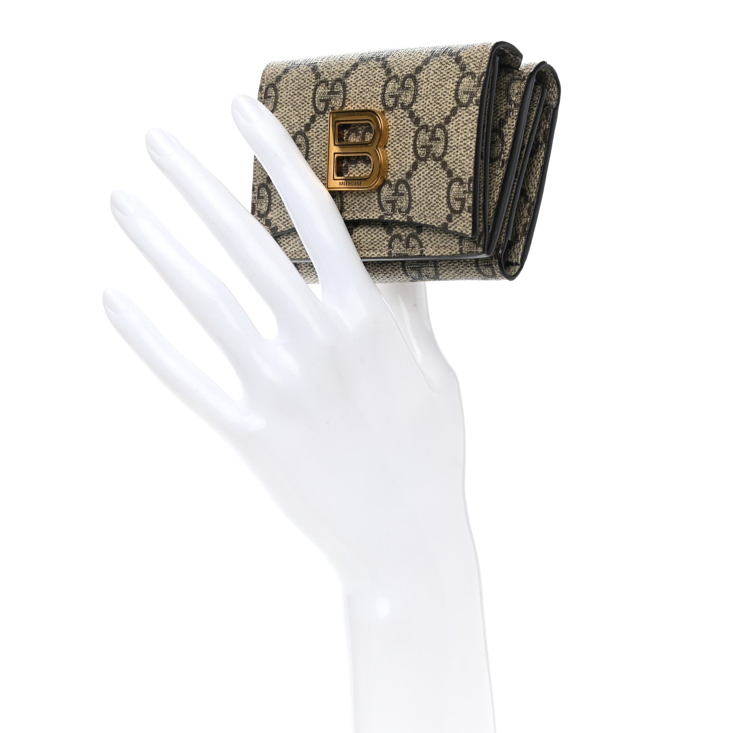 X BALENCIAGA GG Supreme Monogram Card Case Wallet Beige Ebony