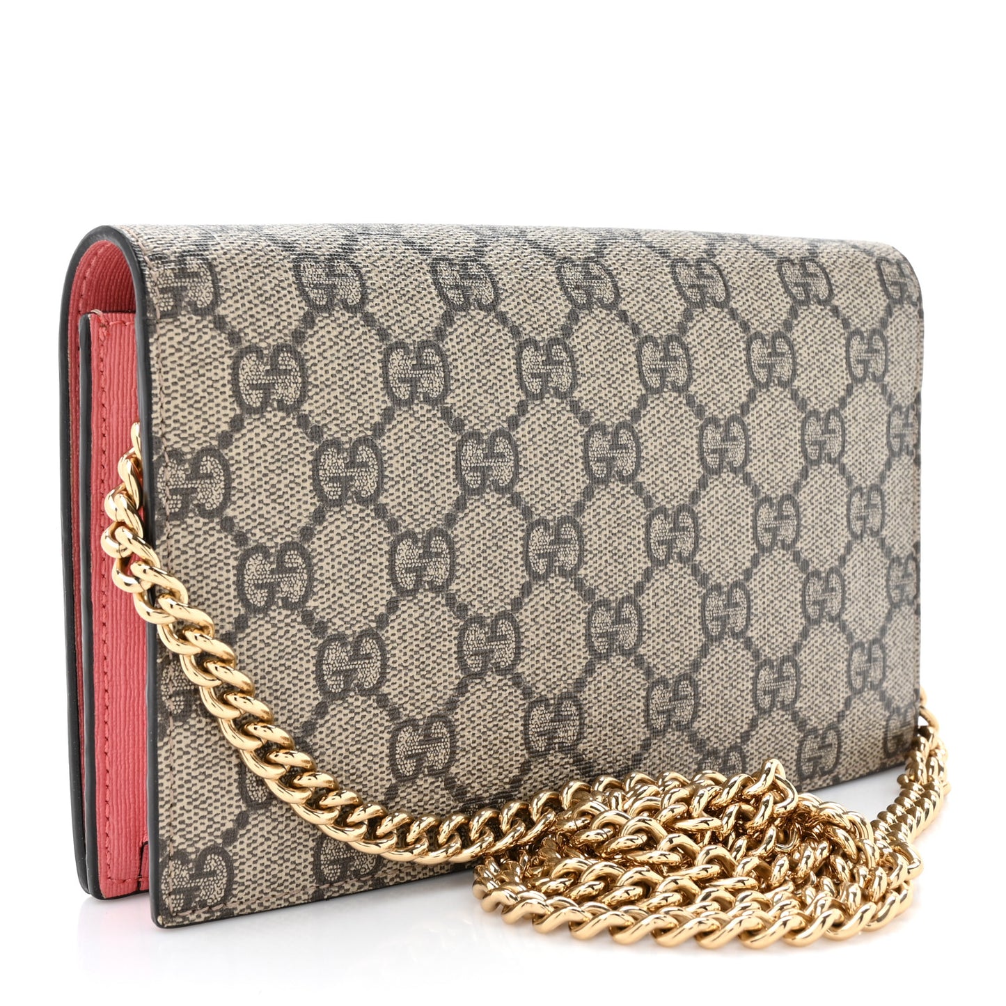 GG Supreme Monogram Face Embroidered Chain Wallet Pink