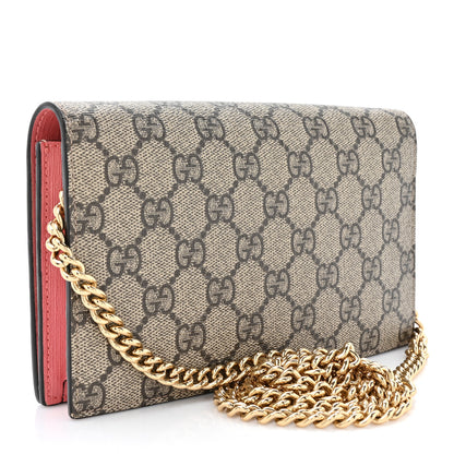 Gucci GG Supreme Monogram Face Embroidered Chain Wallet Pink 3 of 13