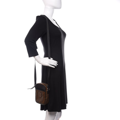 Fendi Glazed Fabric Vitello Century FF 1974 Stamp Patch Small Crossbody Messenger Mogano Panna Black 2 of 10