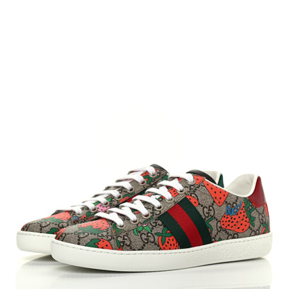 Gucci GG Supreme Monogram Strawberry Web Womens Ace Sneakers 36 Beige Multicolor Red Green 3 of 9