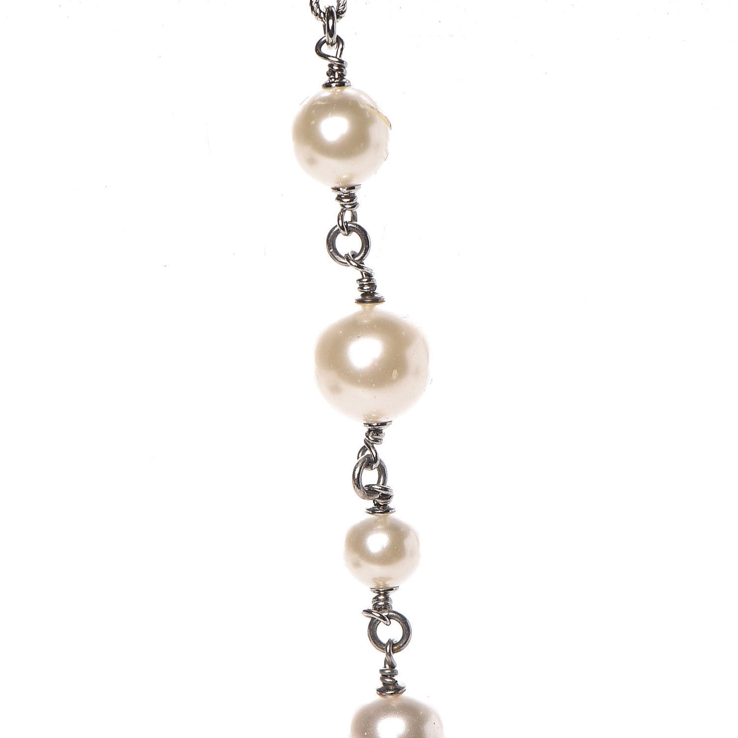 Crystal Pearl CC Long Necklace Silver