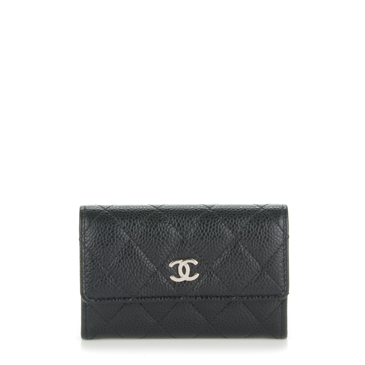 Caviar Quilted Flap Card Holder Black
