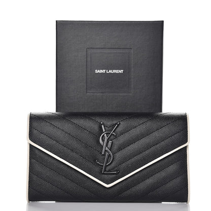 Saint Laurent Grain De Poudre Matelasse Large Monogram Flap Wallet Black Dove White 8 of 8