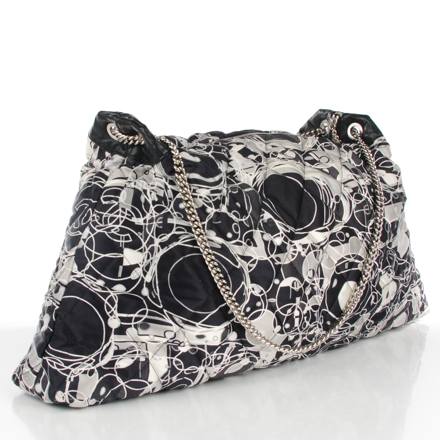 Satin Quilted Large Kaleidoscope Tote Black