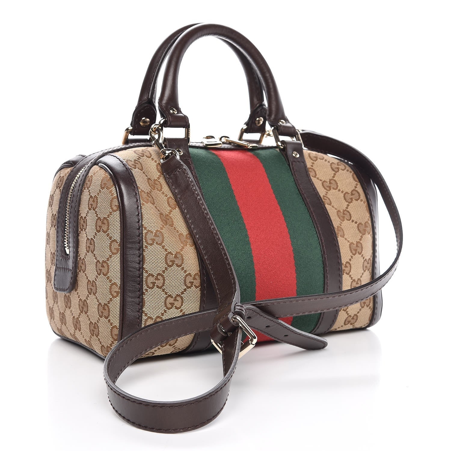Gucci Monogram Vintage Web Small Boston Dark Brown 3 of 7