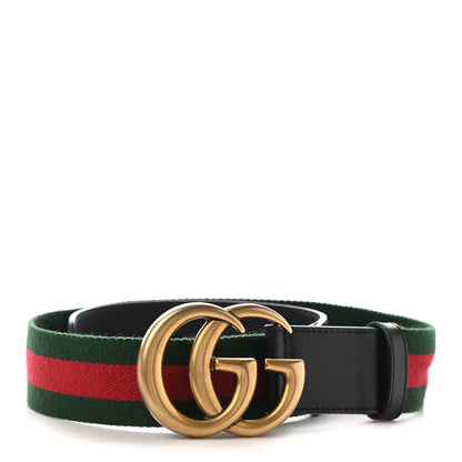 Gucci Nylon Calfskin Double G Web 40mm Belt 85 34 Green Red Black 1 of 6