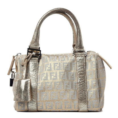 Fendi Metallic Jacquard Zucchino Mini Forever Boston Gold Silver 1 of 11