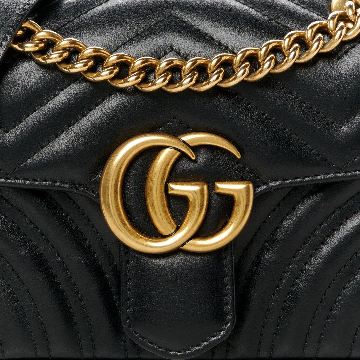 Gucci Calfskin Matelasse Mini GG Marmont Shoulder Bag Black 9 of 12