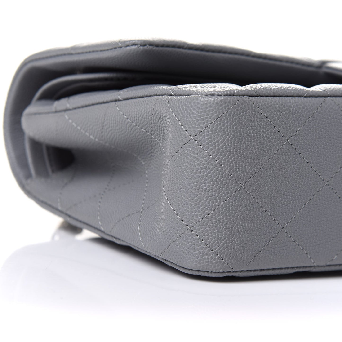 Caviar Quilted Medium Double Flap Grey