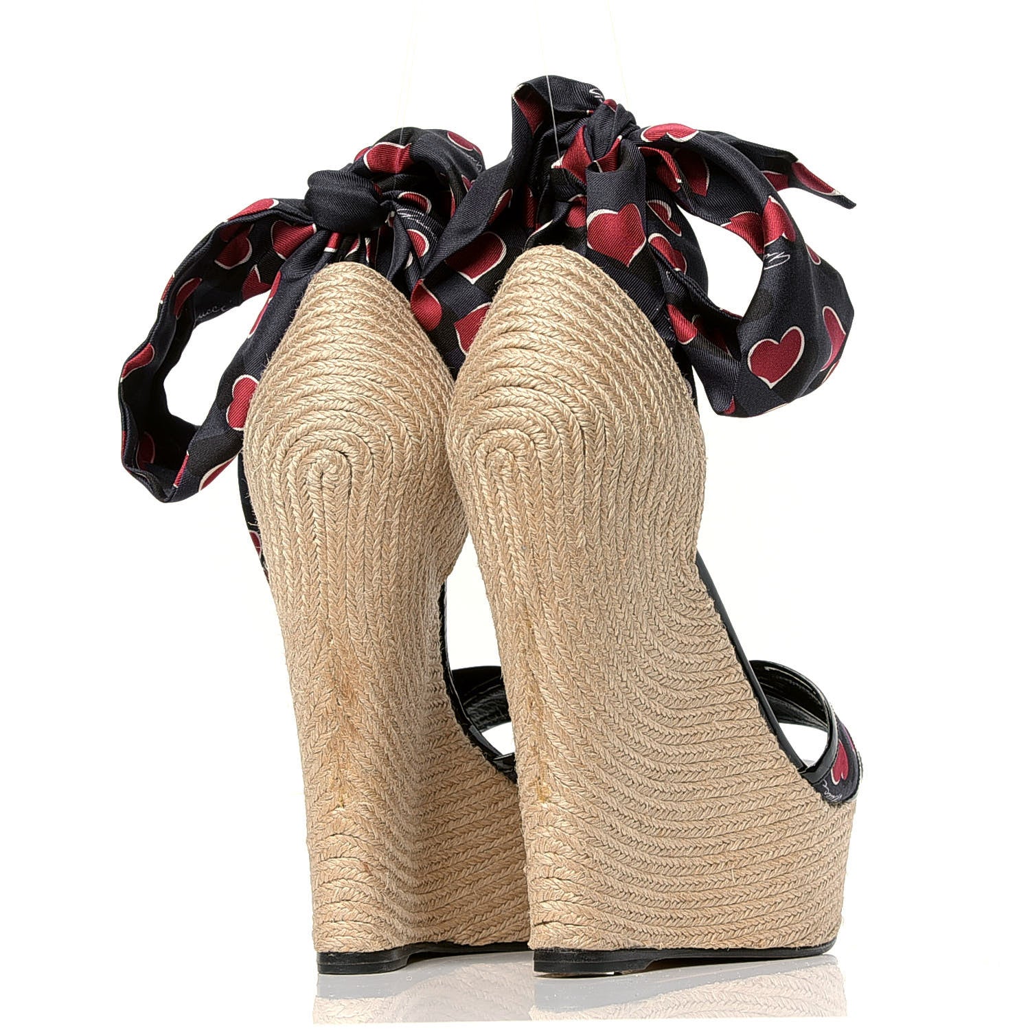 Gucci Satin Heartbeat Carolina Platform Wedges 37.5 Blue 3 of 4