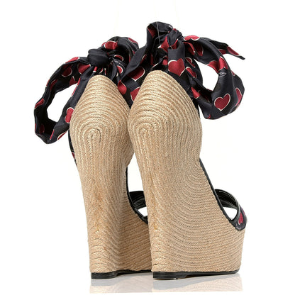 Gucci Satin Heartbeat Carolina Platform Wedges 37.5 Blue 3 of 4