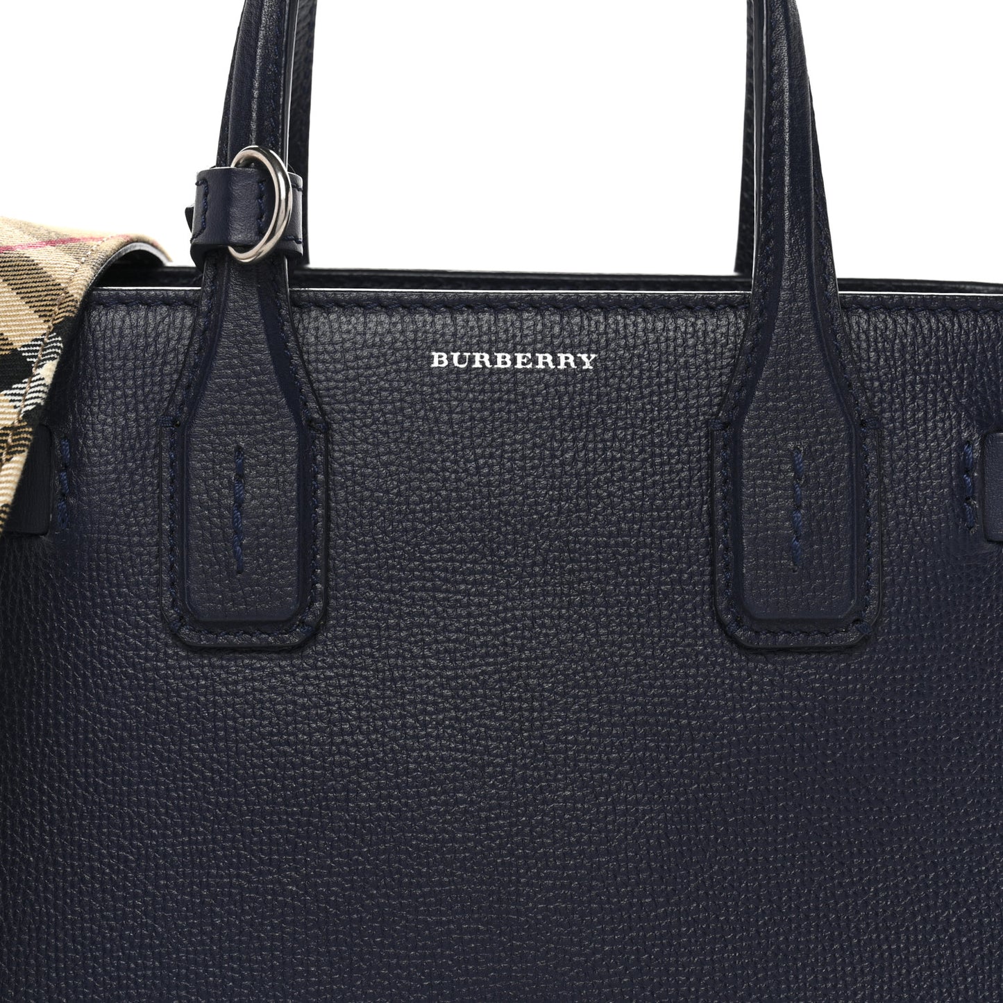Grainy Calfskin House Check Small Banner Tote Ink Blue