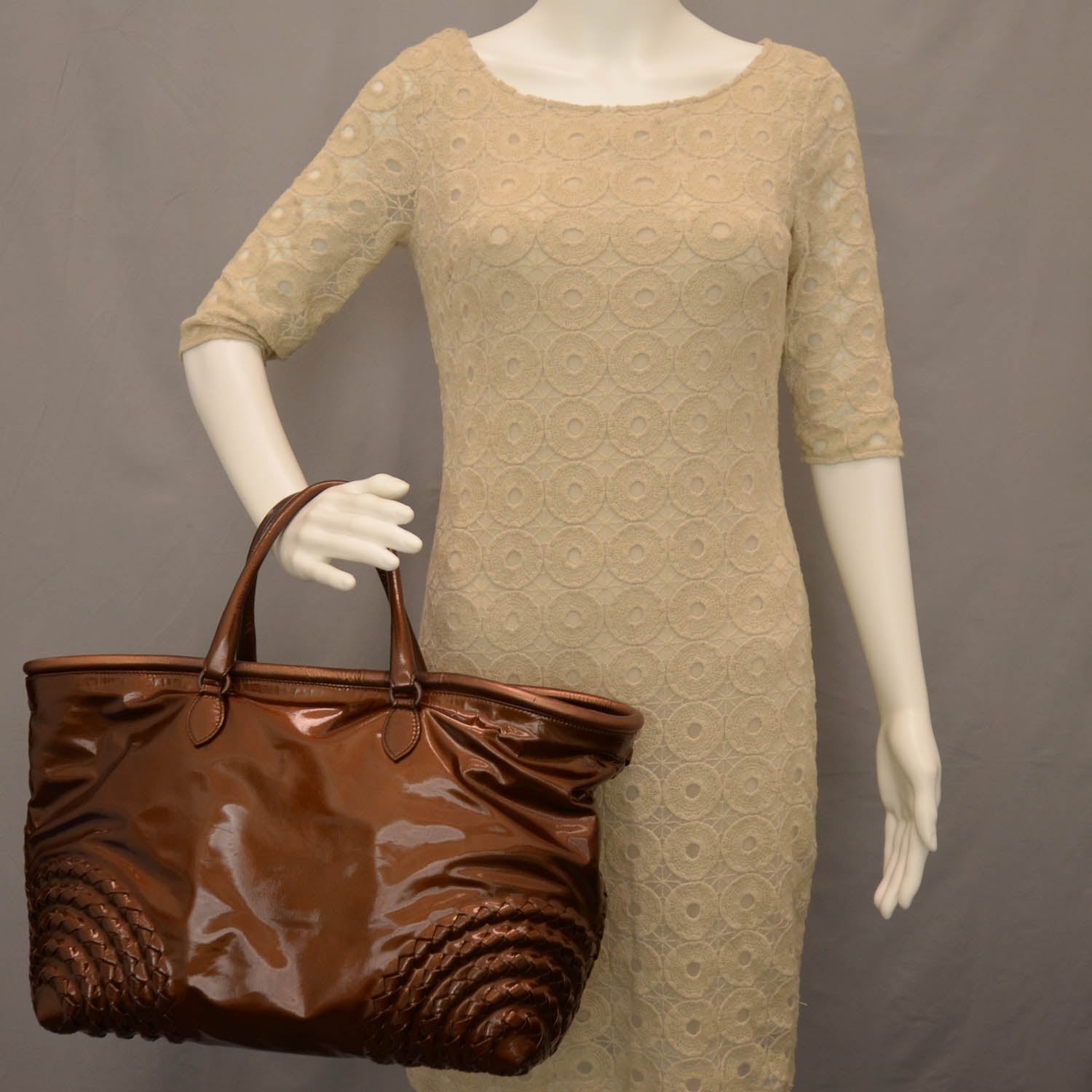 Bottega Veneta Vernice Grosgrain Intrecciato Tote Copper 2 of 9