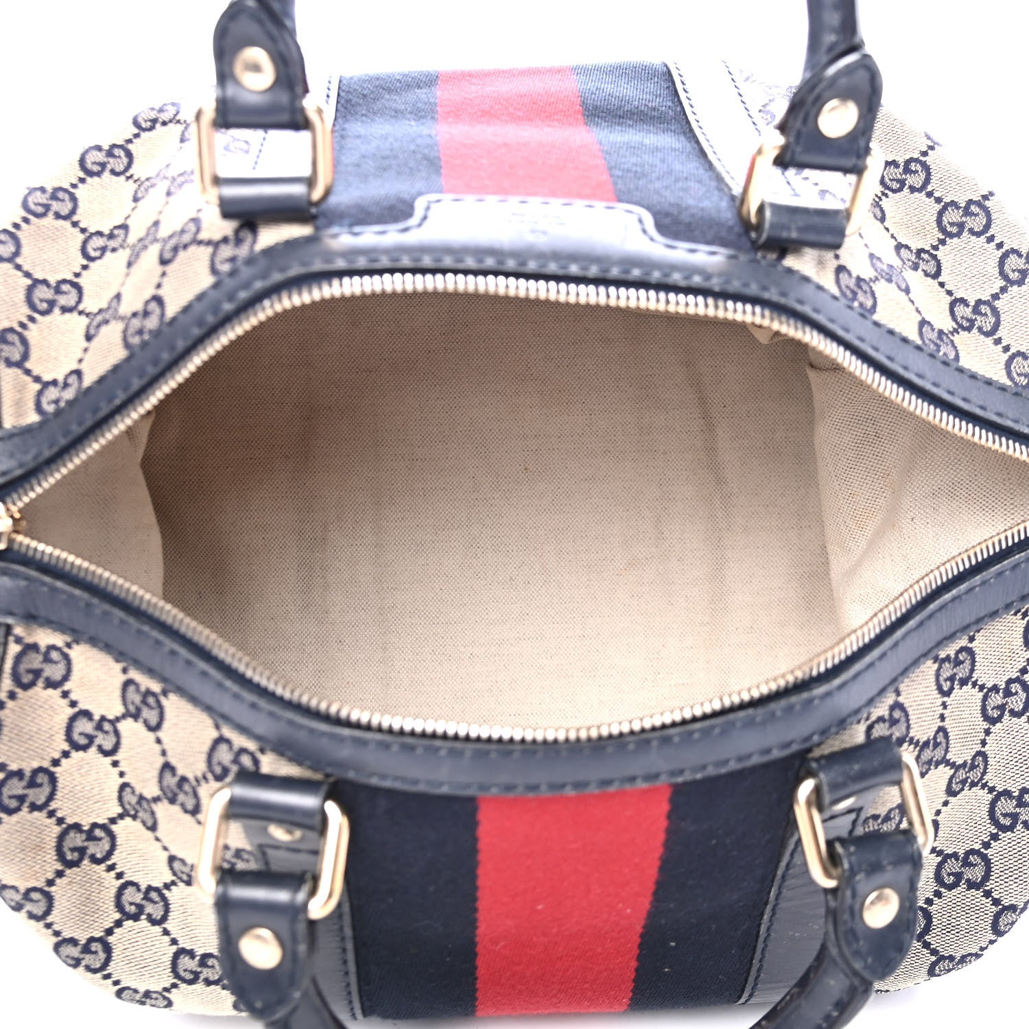 Gucci Monogram Selleria Calfskin Vintage Web Medium Boston Beige Blue 4 of 5