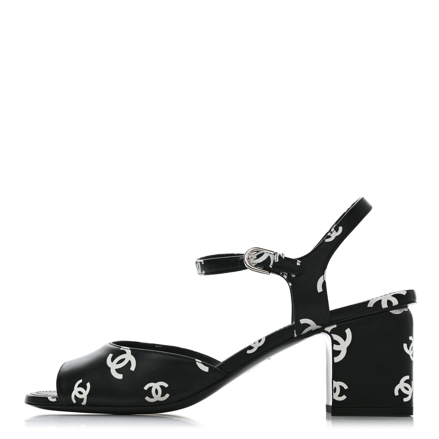 Lambskin Printed CC Sandals 41 Black White