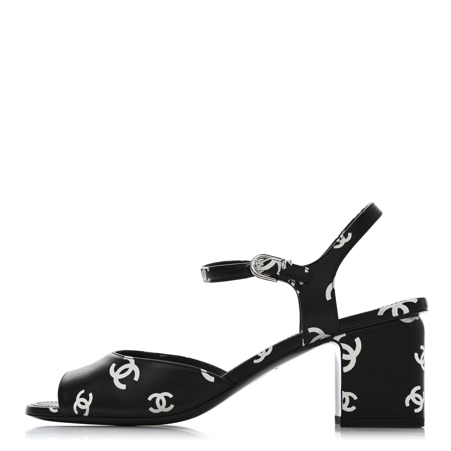 Chanel Lambskin Printed CC Sandals 41 Black White 1 of 9