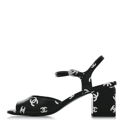 Chanel Lambskin Printed CC Sandals 41 Black White 1 of 9