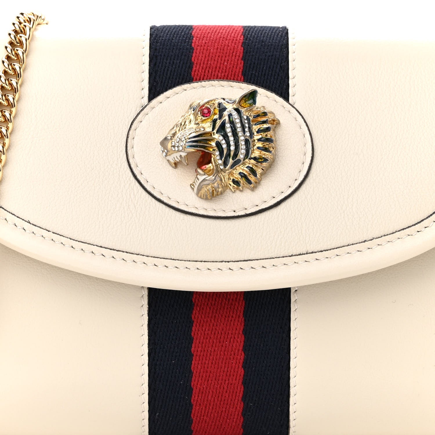 Gucci Textured Calfskin Web Mini Rajah Slim Flap Shoulder Bag Mystic White 8 of 11