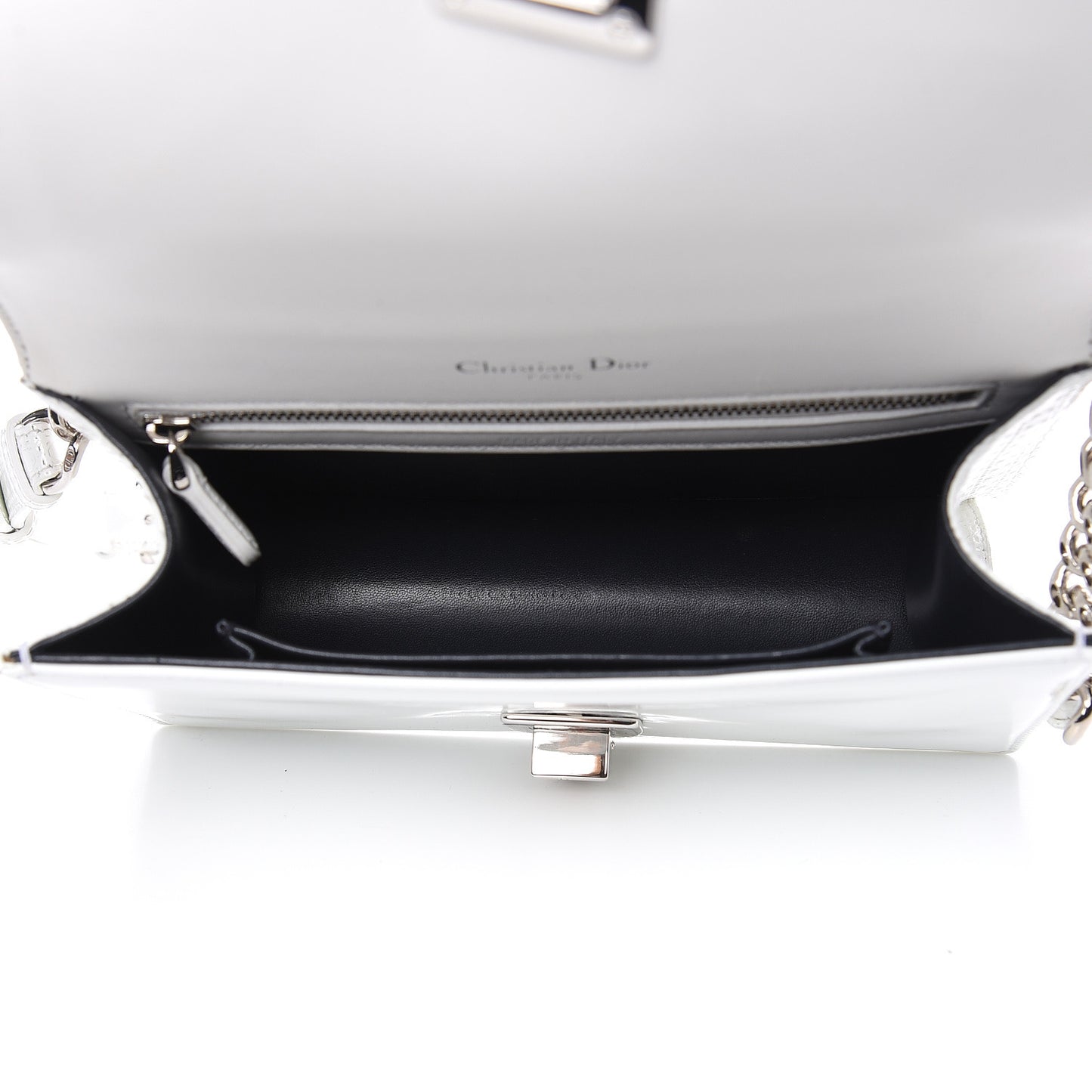 Patent Micro-Cannage Small Diorama Flap Bag White