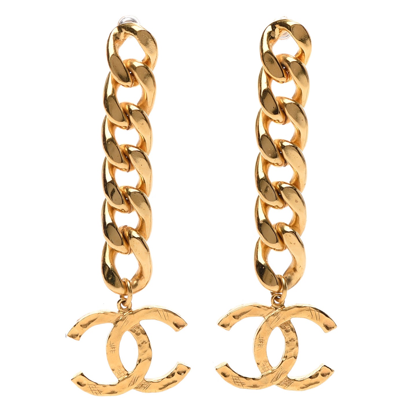 Metal CC Pick Drop Earrings Gold