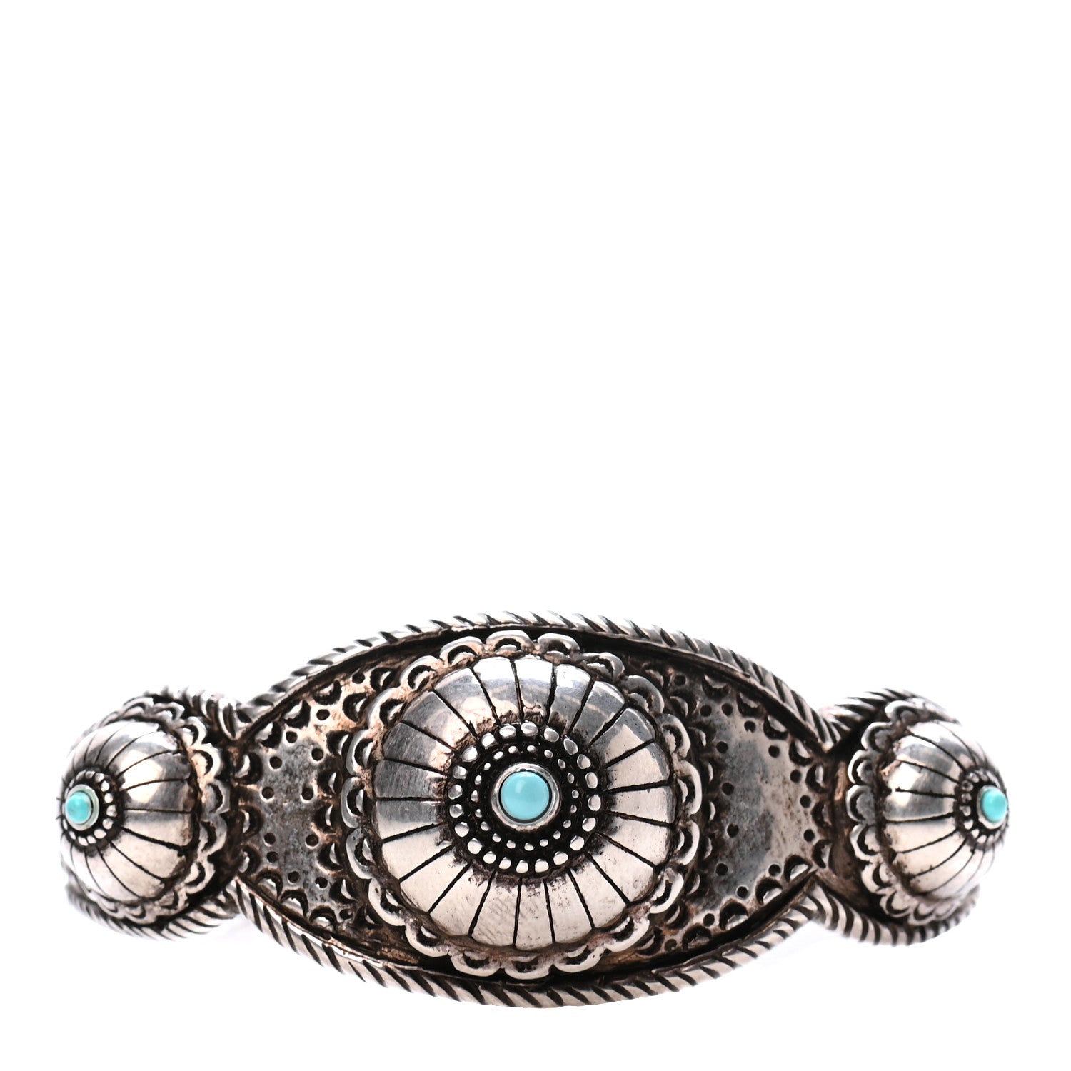Saint Laurent Metallic Turquoise Navajo Cuff Bracelet Silver 1 of 4