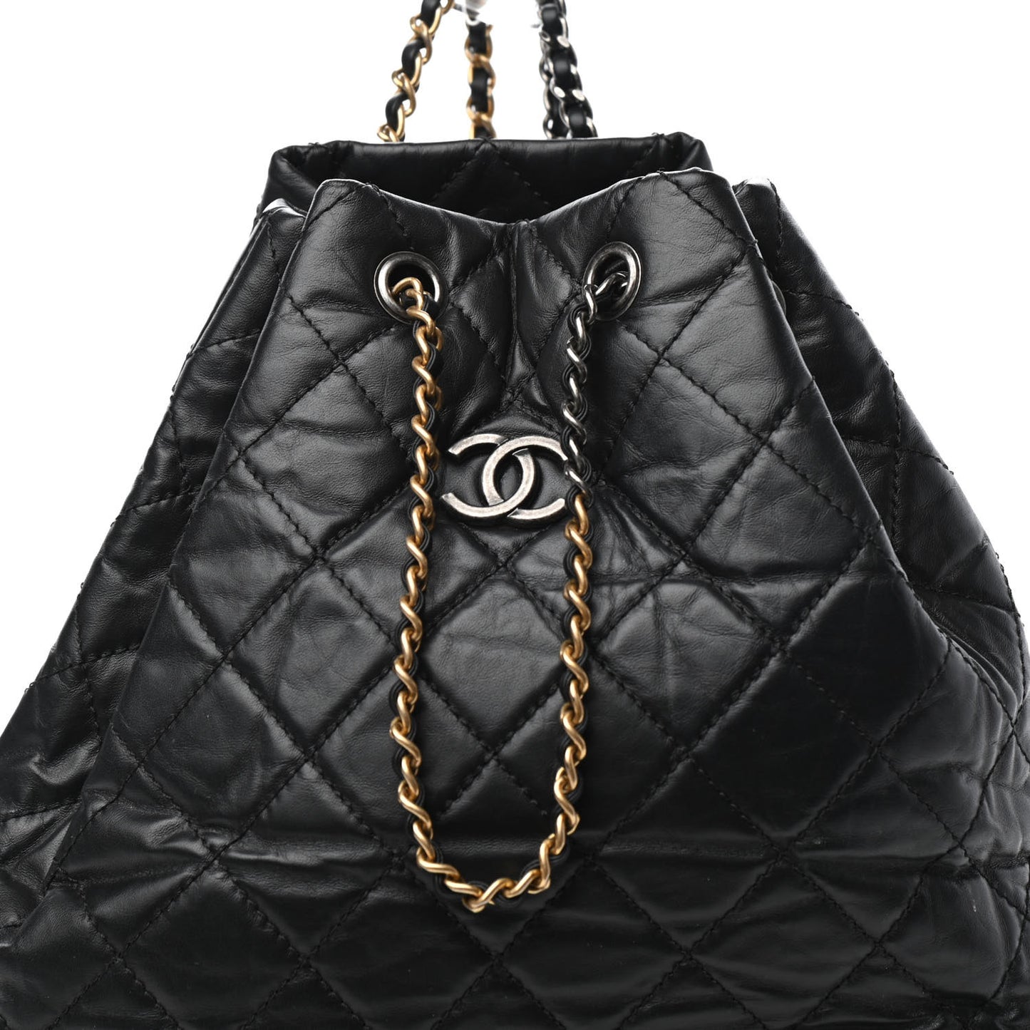 Aged Calfskin Quilted Gabrielle Backpack Black