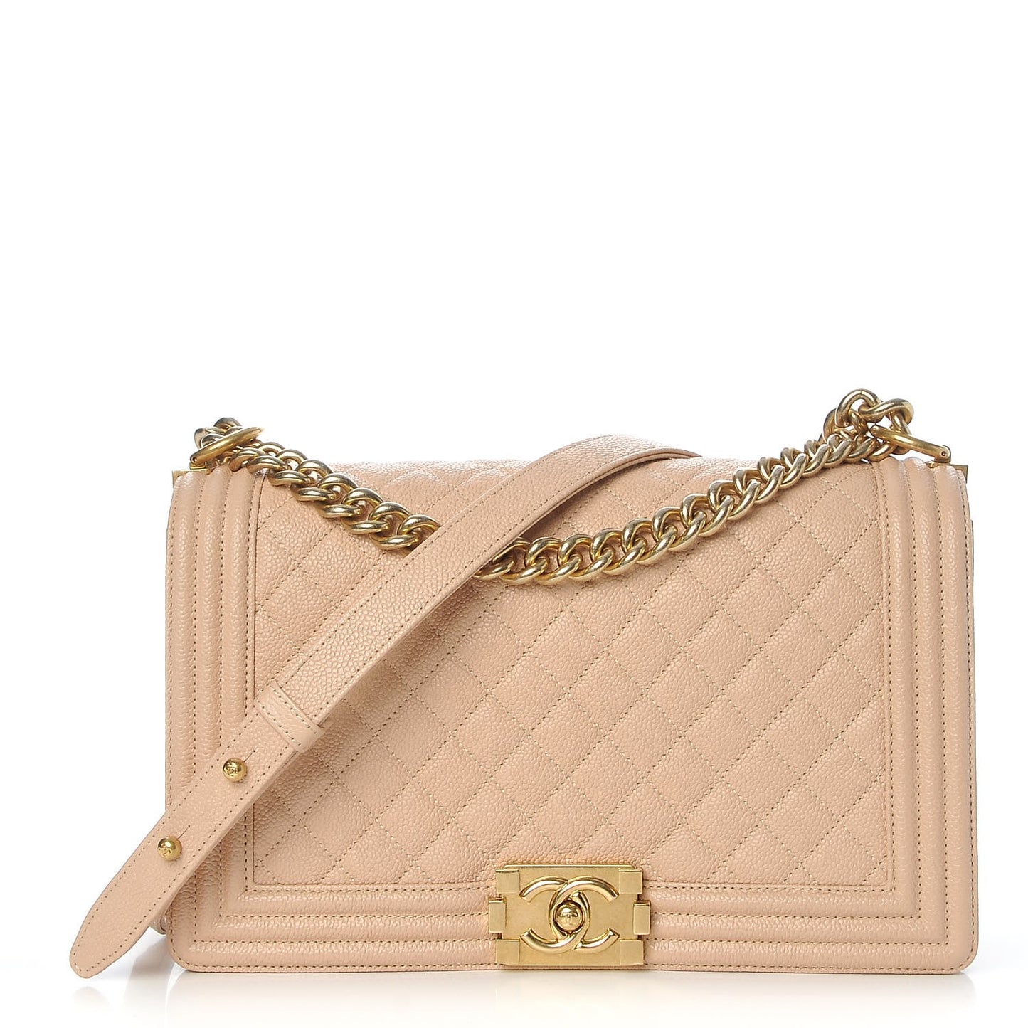 Caviar Quilted New Medium Boy Flap Beige Clair