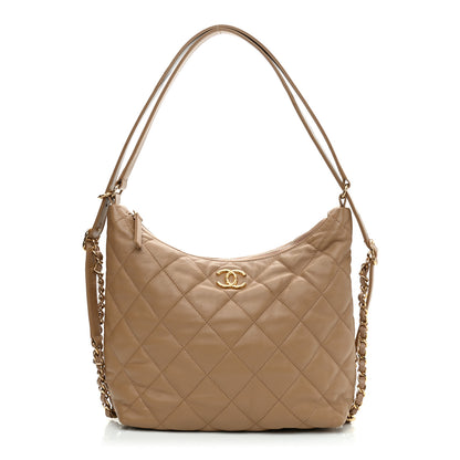 Chanel Lambskin Quilted Hobo Beige 1 of 9