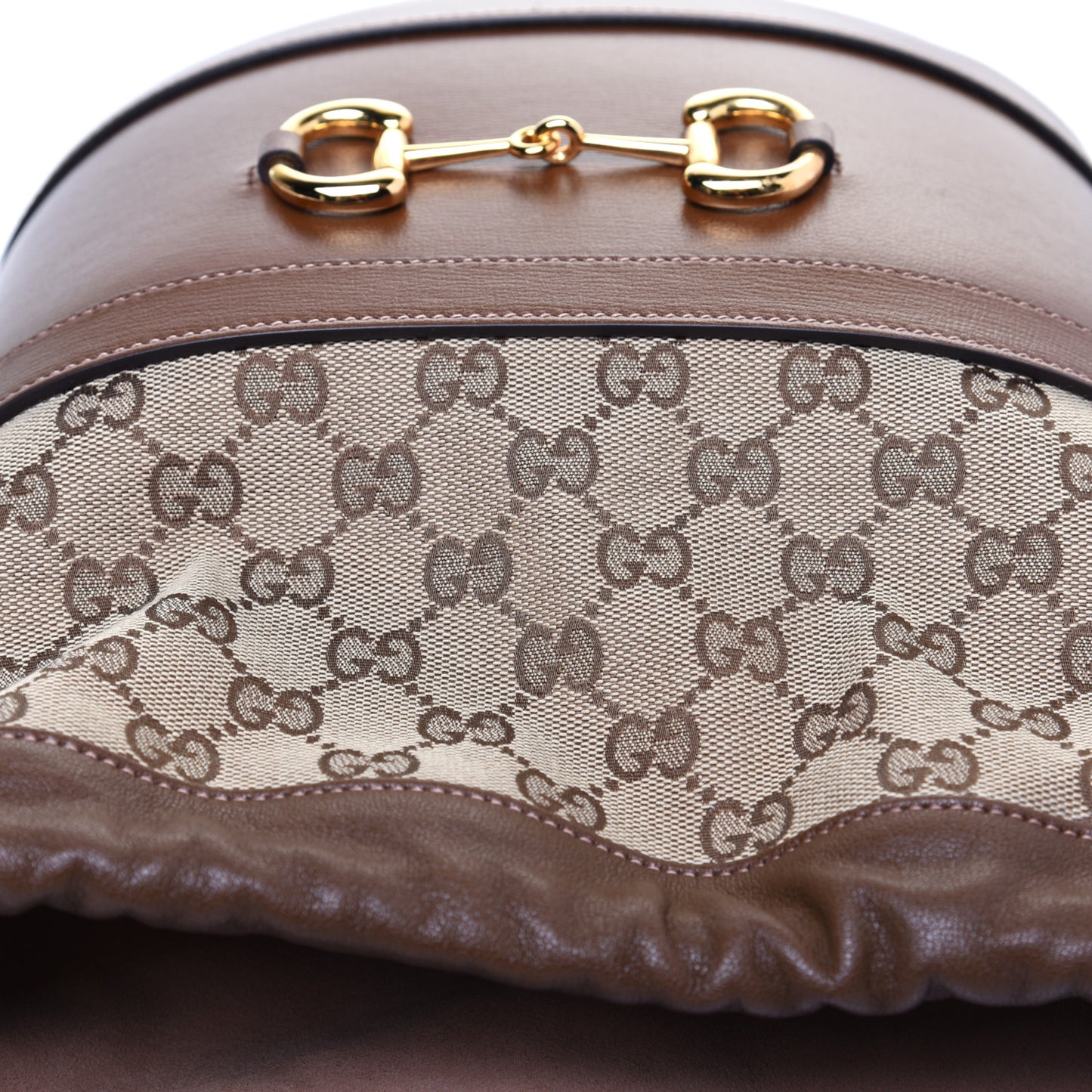 Monogram Textured Calfskin Horsebit 1955 Drawstring Bucket Bag Beige Brown Sugar