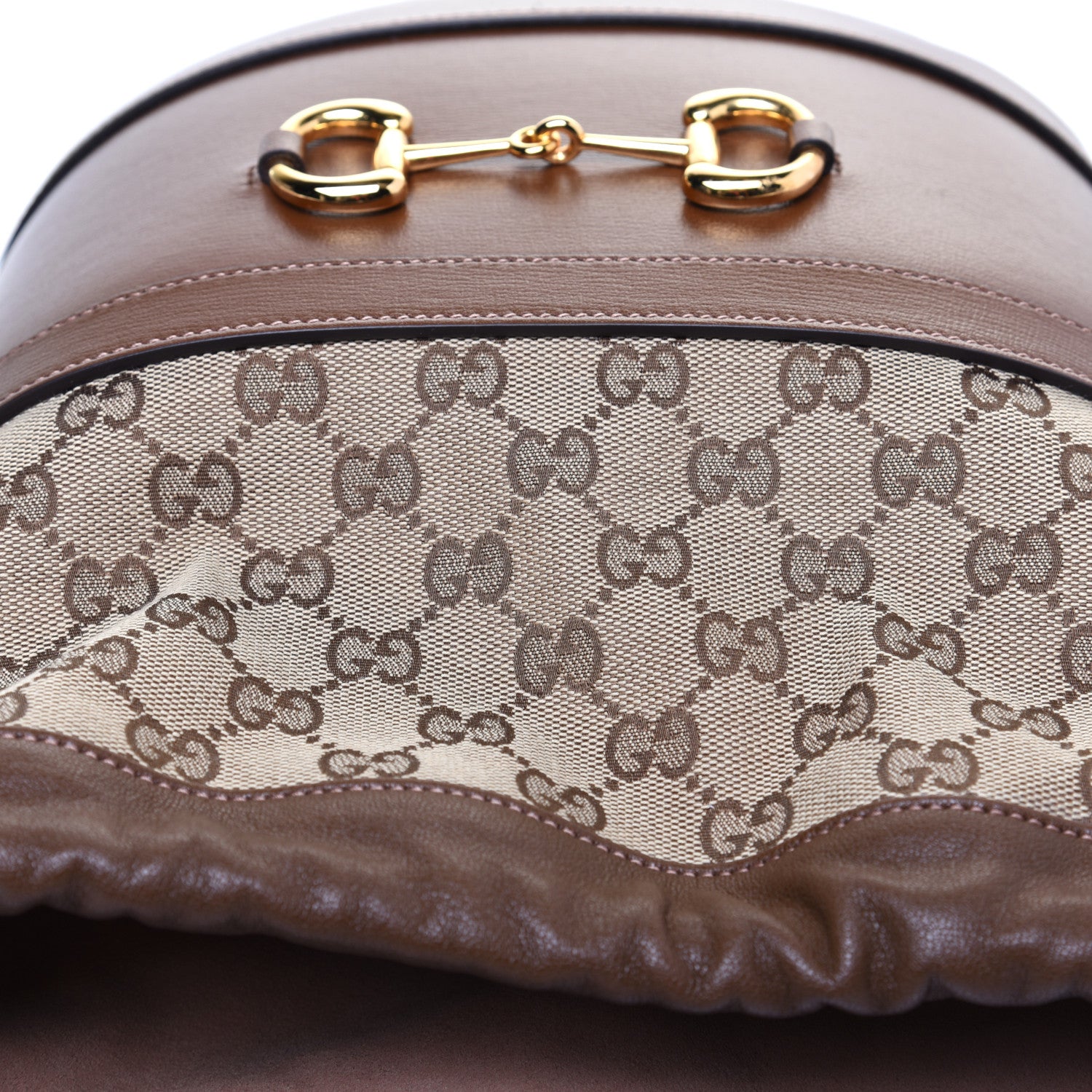 Gucci Monogram Textured Calfskin Horsebit 1955 Drawstring Bucket Bag Beige Brown Sugar 11 of 12