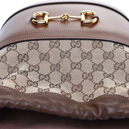 Gucci Monogram Textured Calfskin Horsebit 1955 Drawstring Bucket Bag Beige Brown Sugar 11 of 12