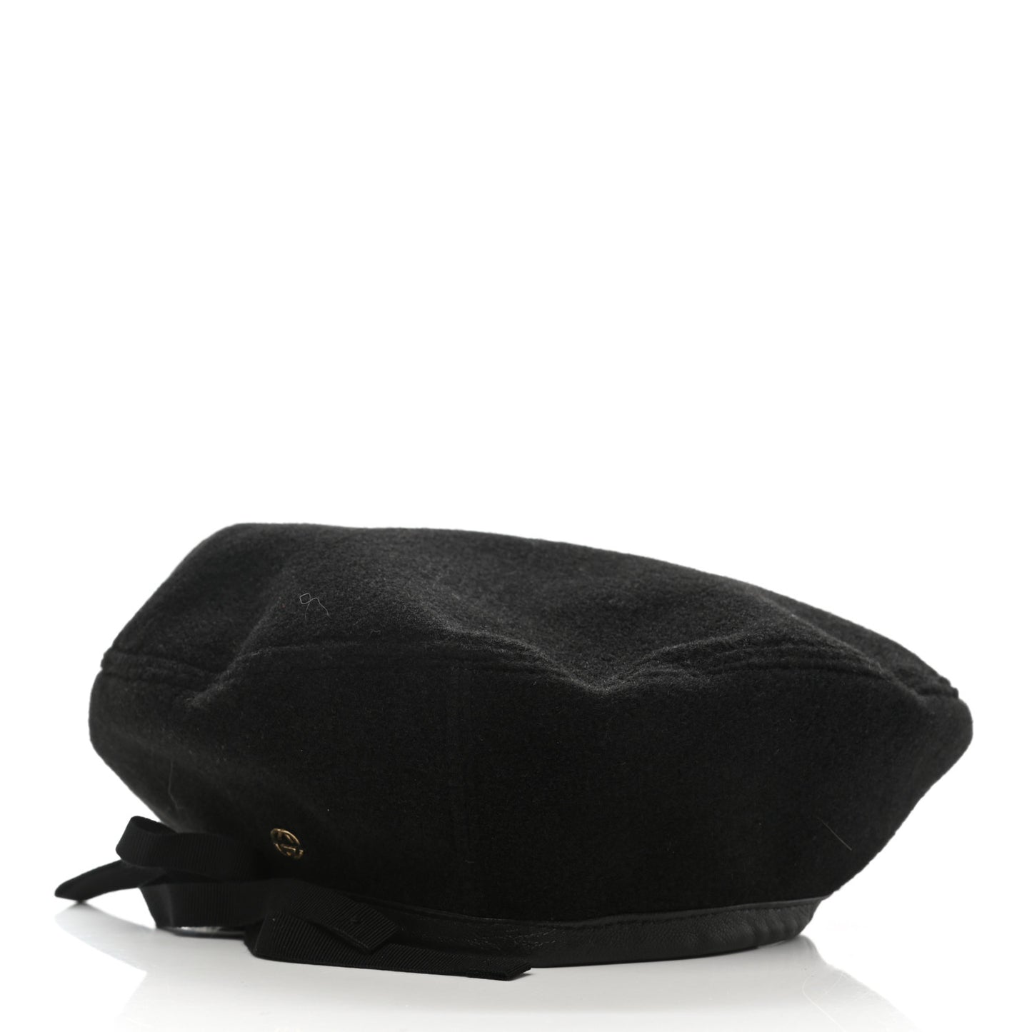 Felt Embroidered GG Patch Beret Hat L Black