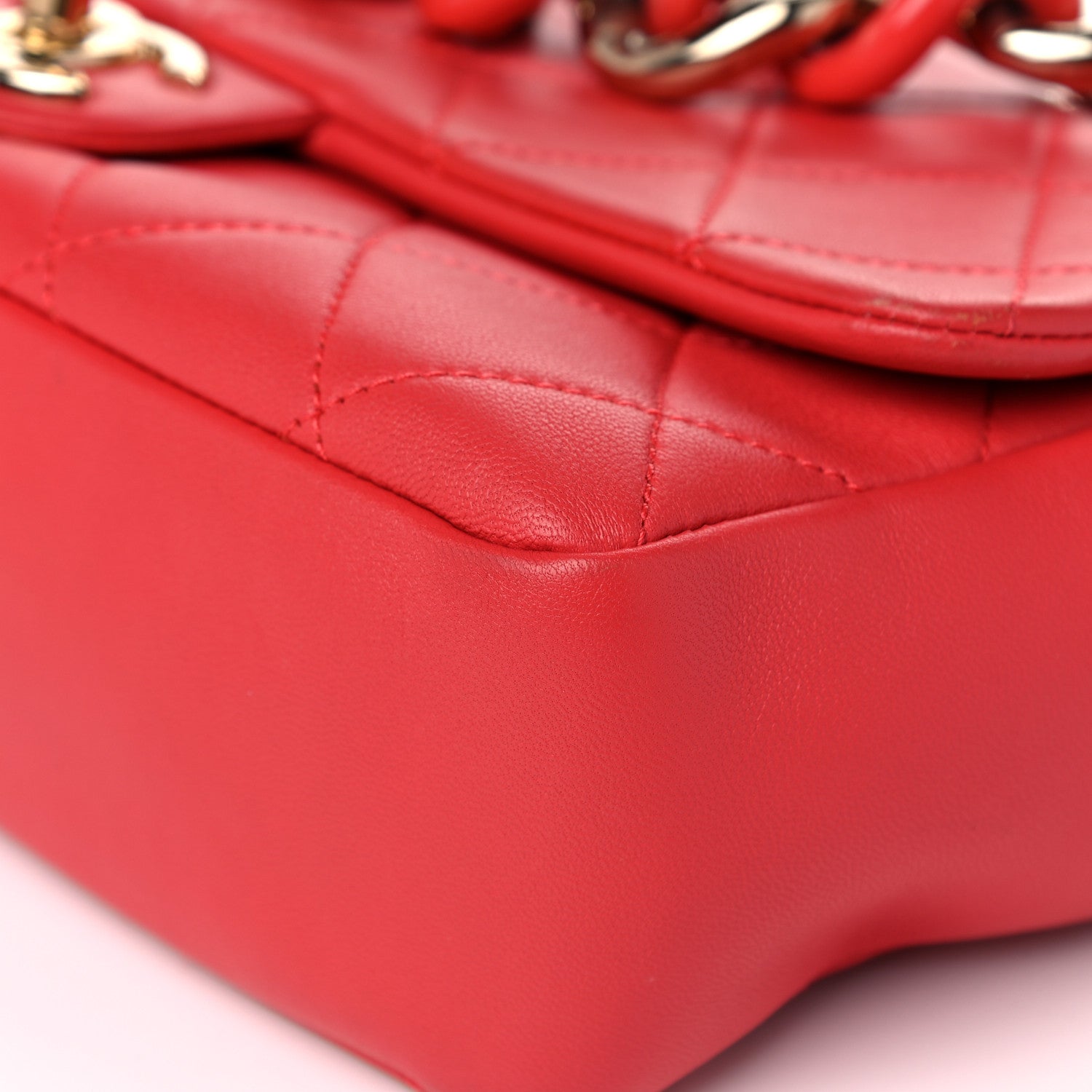 Chanel Lambskin Quilted Resin Bi-Color Chain Flap Bag Red 9 of 13
