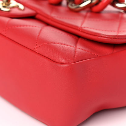 Chanel Lambskin Quilted Resin Bi-Color Chain Flap Bag Red 9 of 13