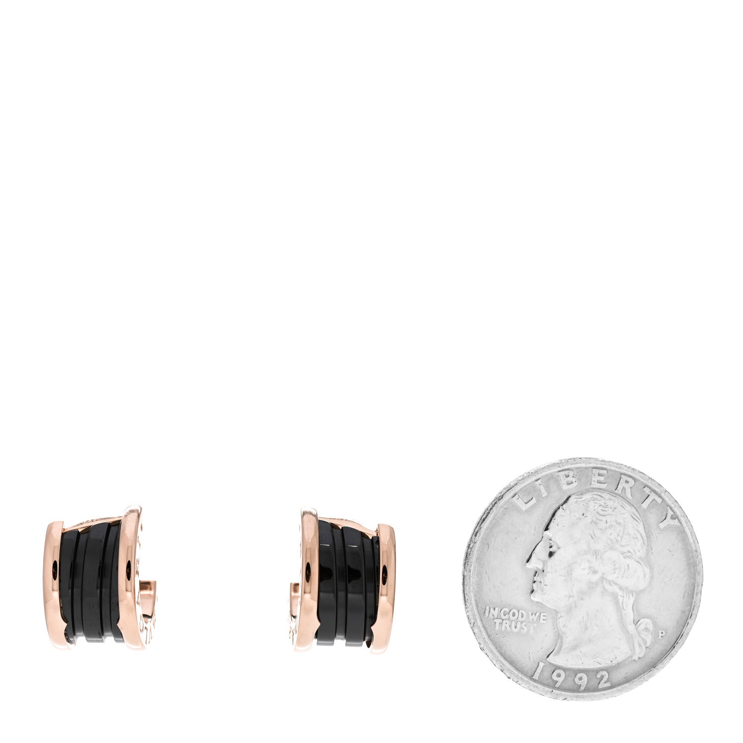 Bulgari 18K Rose Gold Black Ceramic B.Zero1 Hoop Earrings 2 of 7