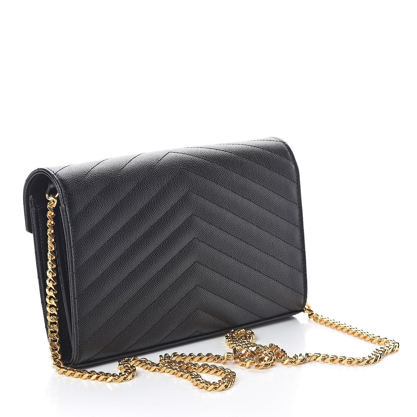 Grain De Poudre Matelasse Chevron Monogram Chain Wallet Black