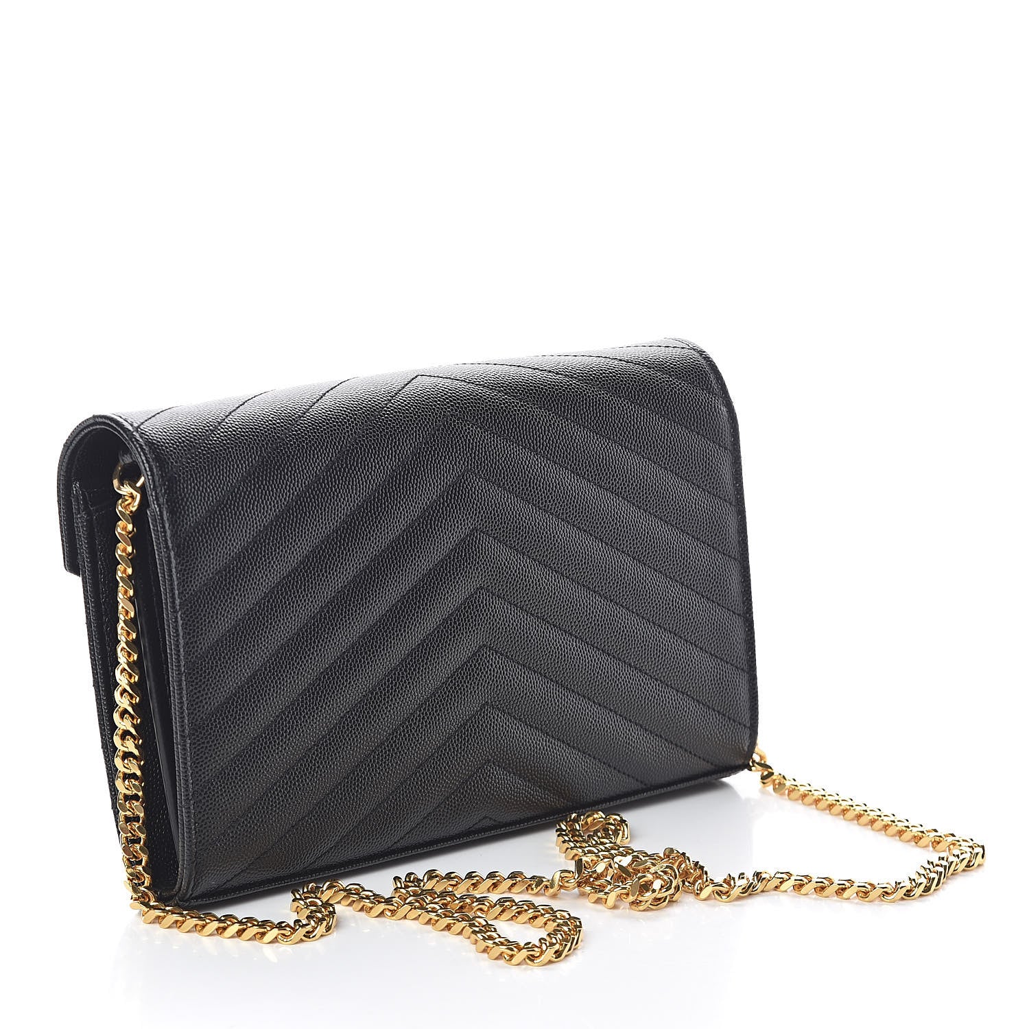 Saint Laurent Grain De Poudre Matelasse Chevron Monogram Chain Wallet Black 3 of 10