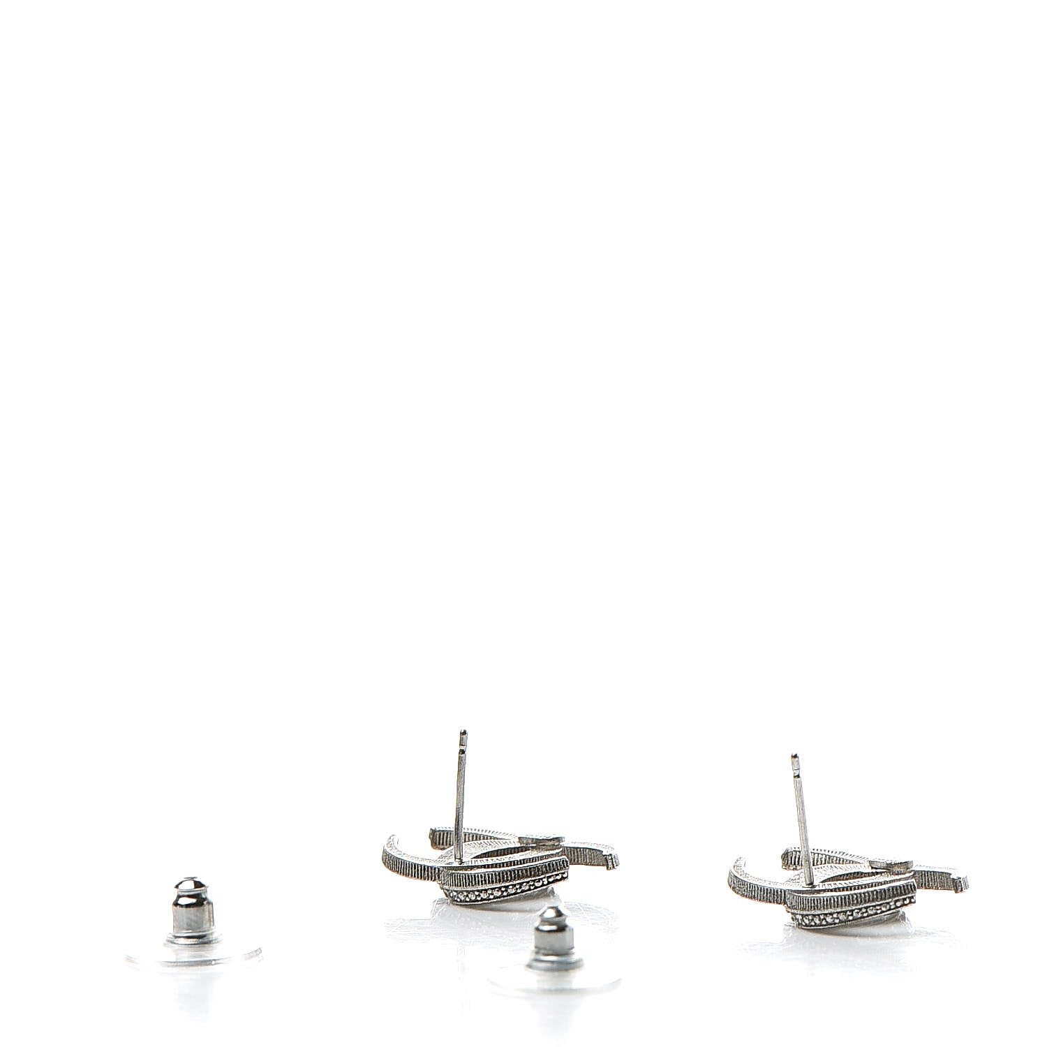 Chanel Crystal CC Moon Earrings Silver 3 of 5