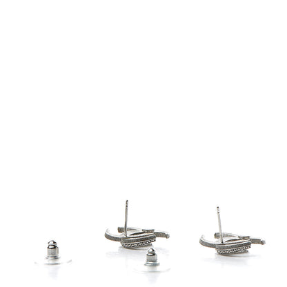 Chanel Crystal CC Moon Earrings Silver 3 of 5