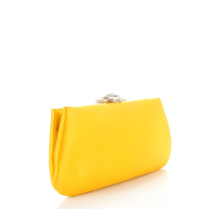 Chanel Satin Crystal Camellia Evening Frame Clutch Yellow 3 of 7