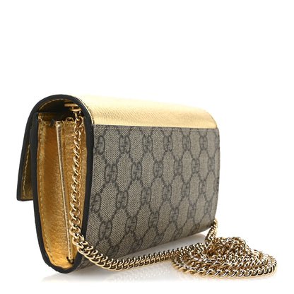 Gucci Metallic Calfskin GG Supreme Monogram Petite GG Marmont Wallet Chain Bag Gold Beige Ebony 3 of 10