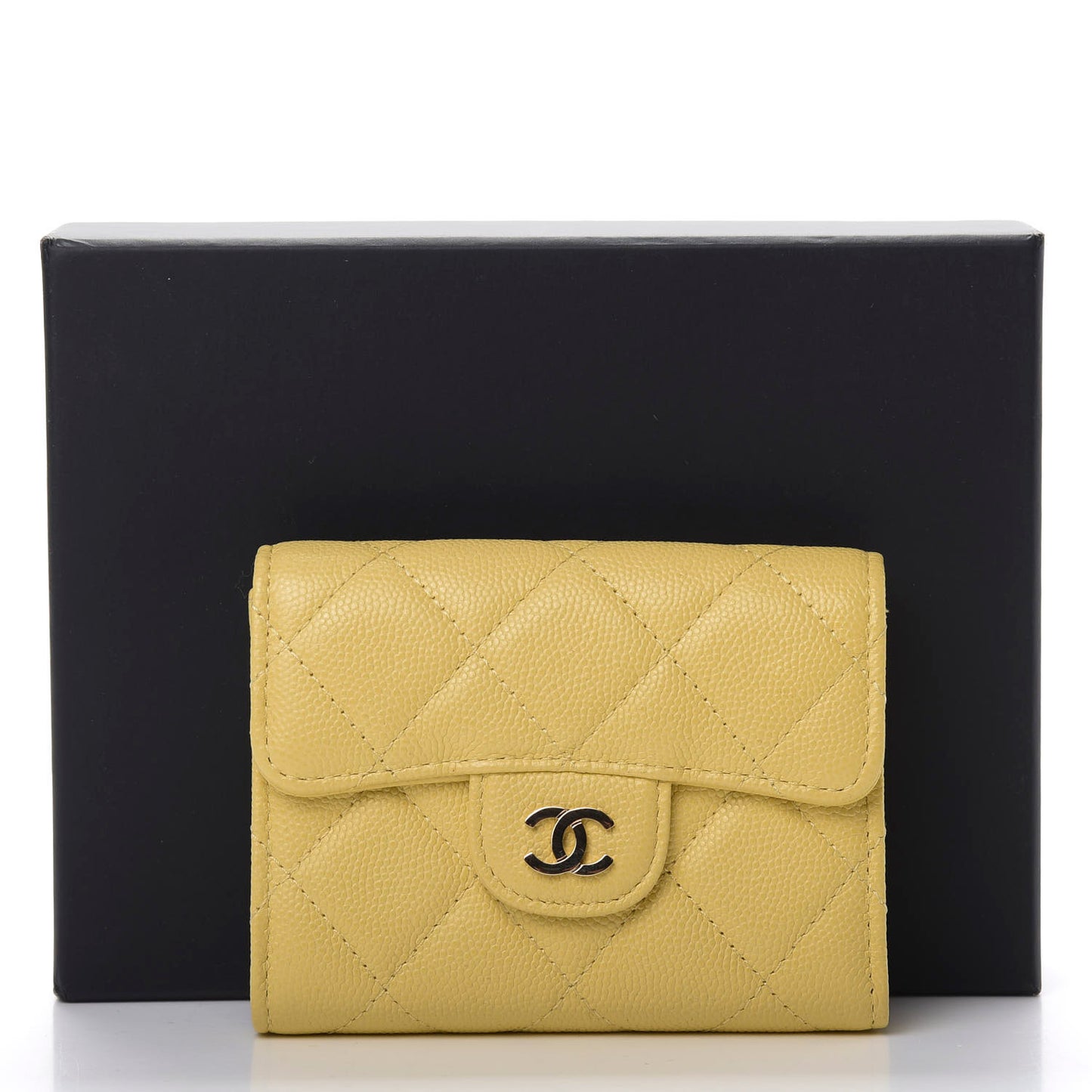 Caviar Quilted Flap Card Holder Wallet Yellow