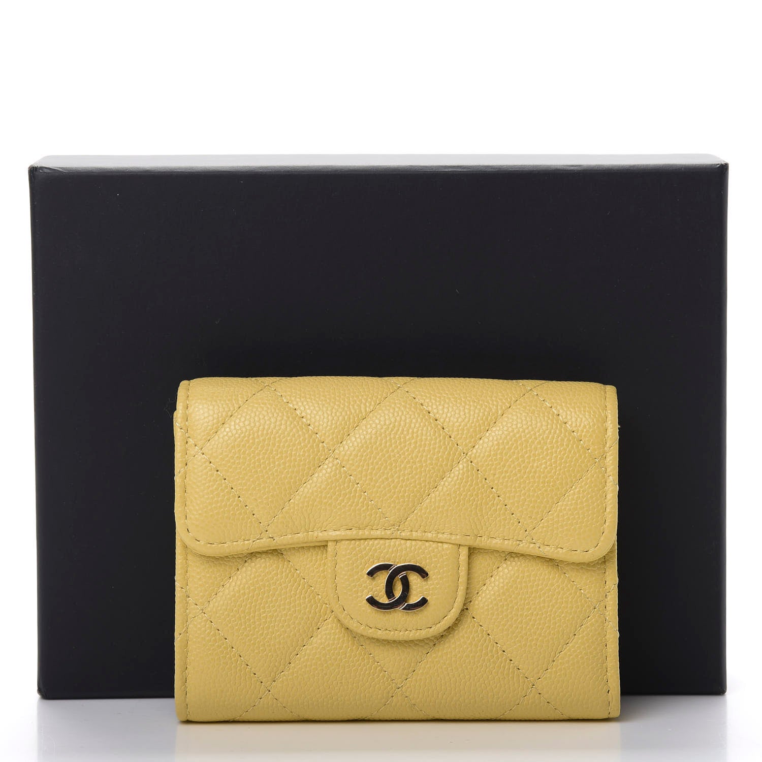 Chanel Caviar Quilted Flap Card Holder Wallet Yellow 9 of 9