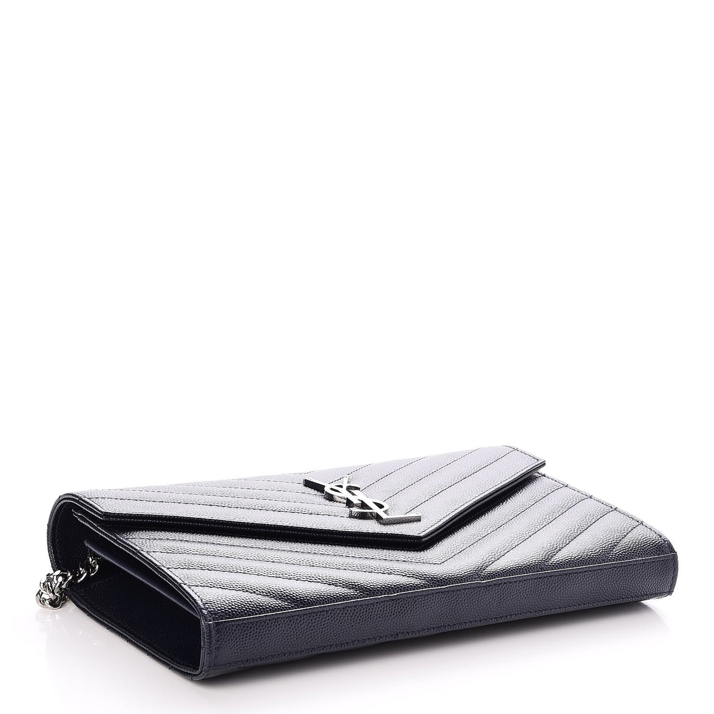 Grain De Poudre Matelasse Chevron Monogram Chain Wallet Navy