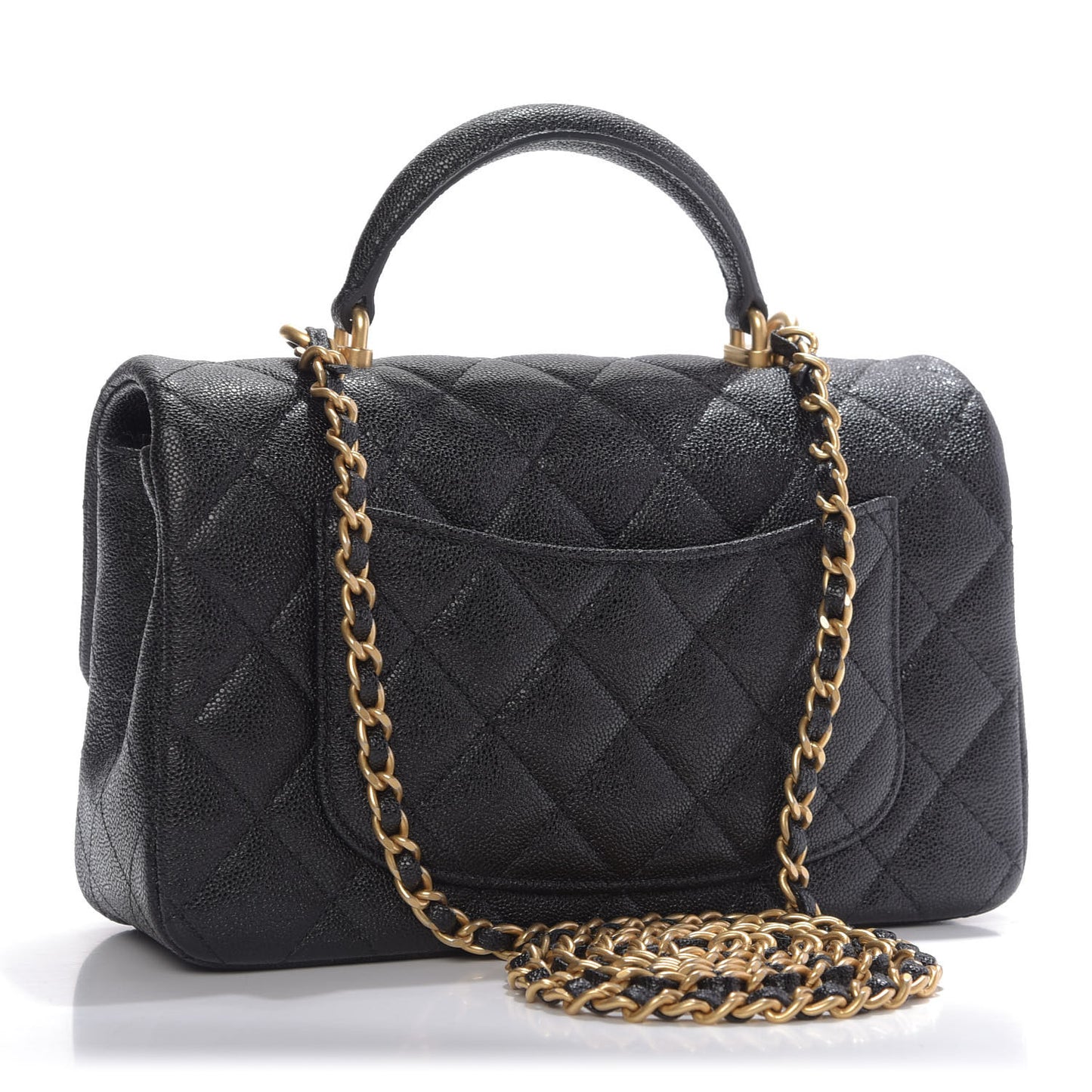 Caviar Quilted Mini Top Handle Rectangular Flap Black