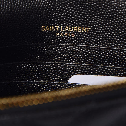 Saint Laurent Grain De Poudre Matelasse Chevron Monogram Envelope Chain Wallet Black 6 of 6