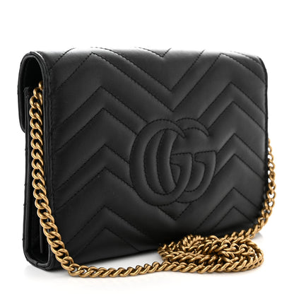 Gucci Calfskin Matelasse GG Marmont Chain Wallet Black 3 of 12