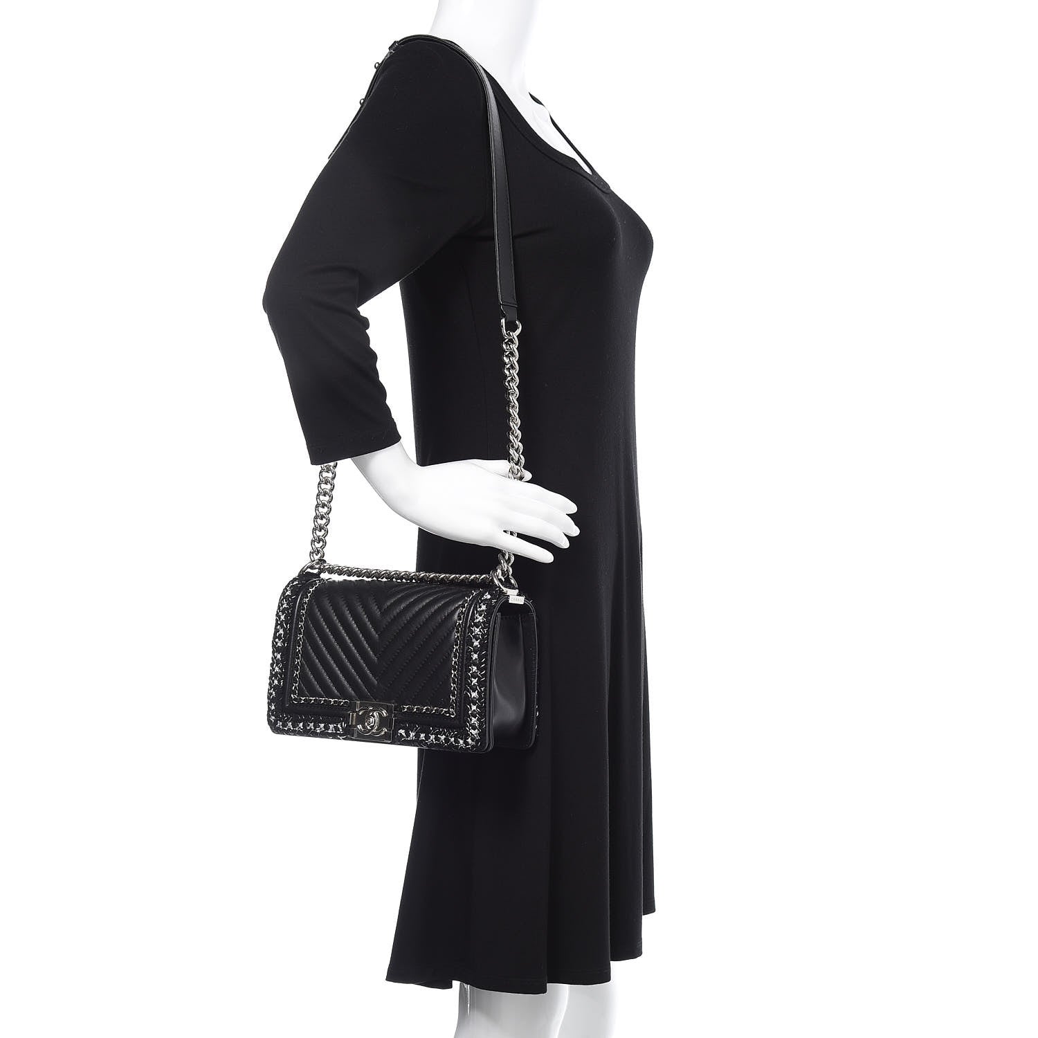 Chanel Calfskin Chevron Medium Boy Chained Boy Black 2 of 11