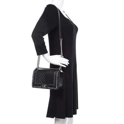 Chanel Calfskin Chevron Medium Boy Chained Boy Black 2 of 11